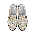 Watercolor Corgi Pattern Print Black Slip On Shoes