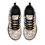 Watercolor Corgi Pattern Print Black Sneakers