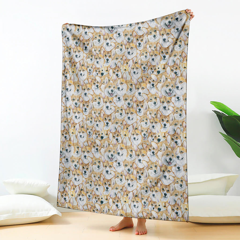 Watercolor Corgi Pattern Print Blanket