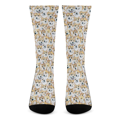 Watercolor Corgi Pattern Print Crew Socks
