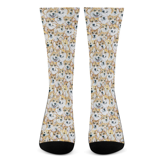 Watercolor Corgi Pattern Print Crew Socks
