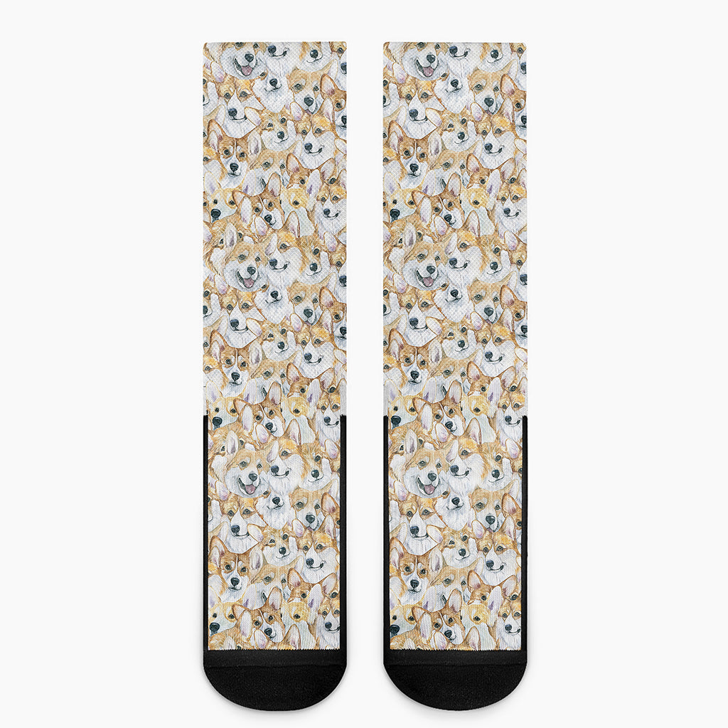 Watercolor Corgi Pattern Print Crew Socks