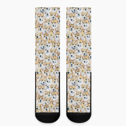 Watercolor Corgi Pattern Print Crew Socks