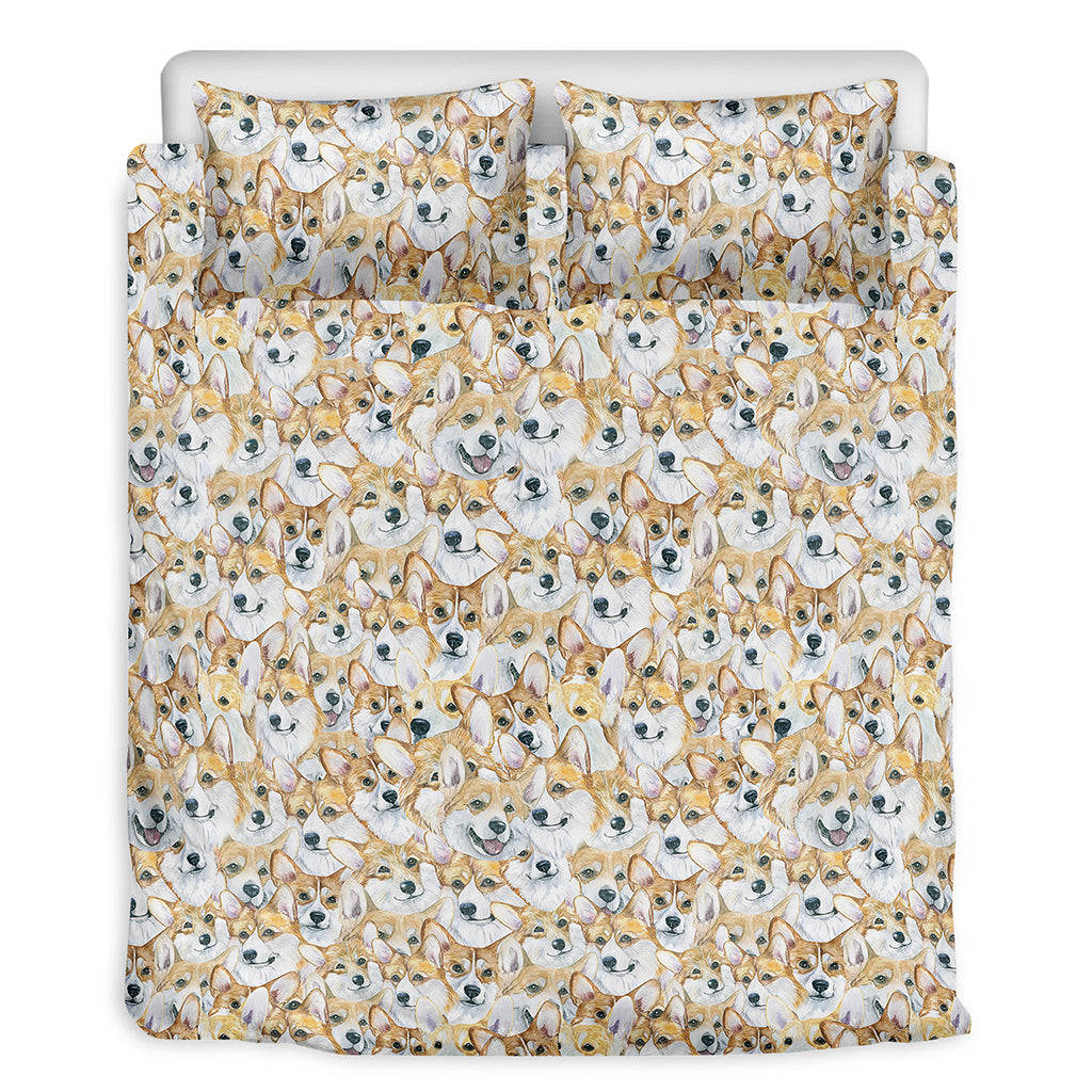 Watercolor Corgi Pattern Print Duvet Cover Bedding Set