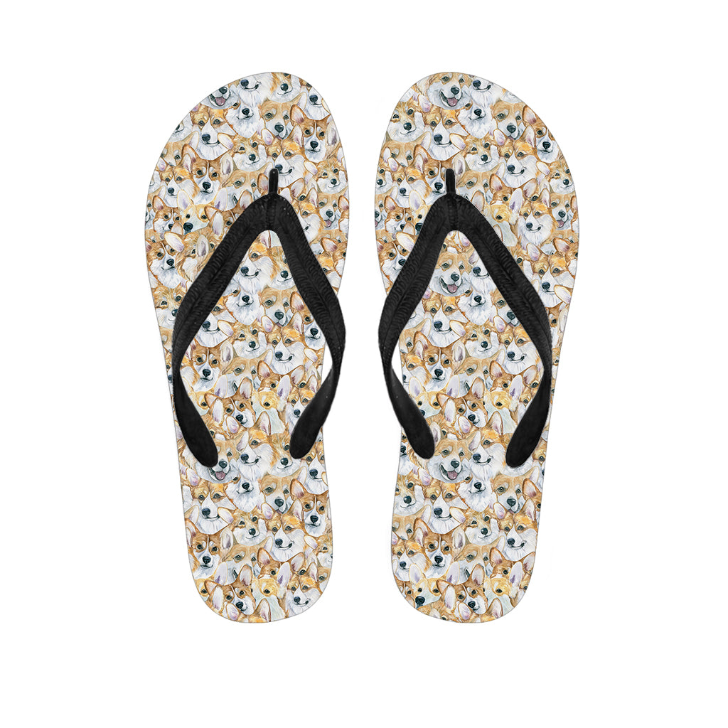 Watercolor Corgi Pattern Print Flip Flops