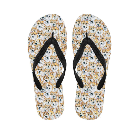 Watercolor Corgi Pattern Print Flip Flops