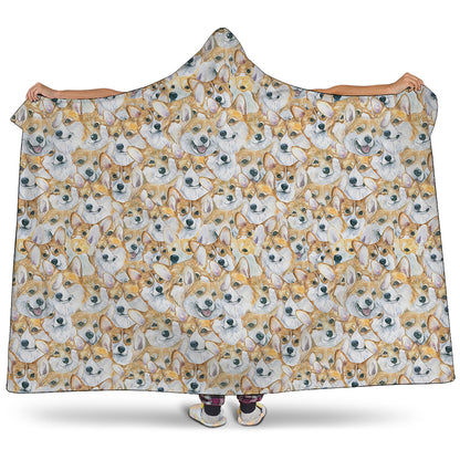 Watercolor Corgi Pattern Print Hooded Blanket