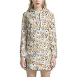Watercolor Corgi Pattern Print Hoodie Dress