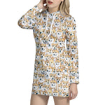 Watercolor Corgi Pattern Print Hoodie Dress