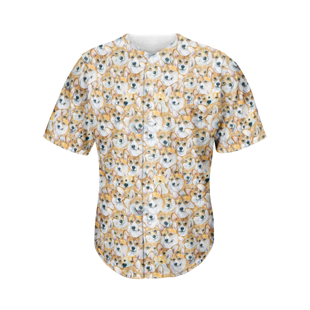 Watercolor Corgi Pattern Print Men's Baseball Jersey