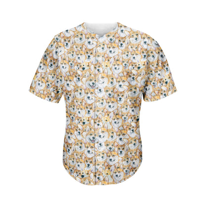 Watercolor Corgi Pattern Print Men's Baseball Jersey