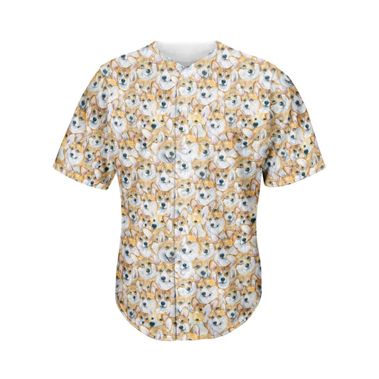 Watercolor Corgi Pattern Print Men's Baseball Jersey