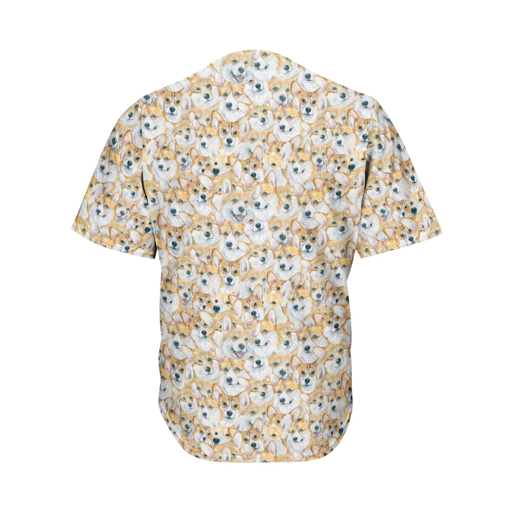 Watercolor Corgi Pattern Print Men's Baseball Jersey