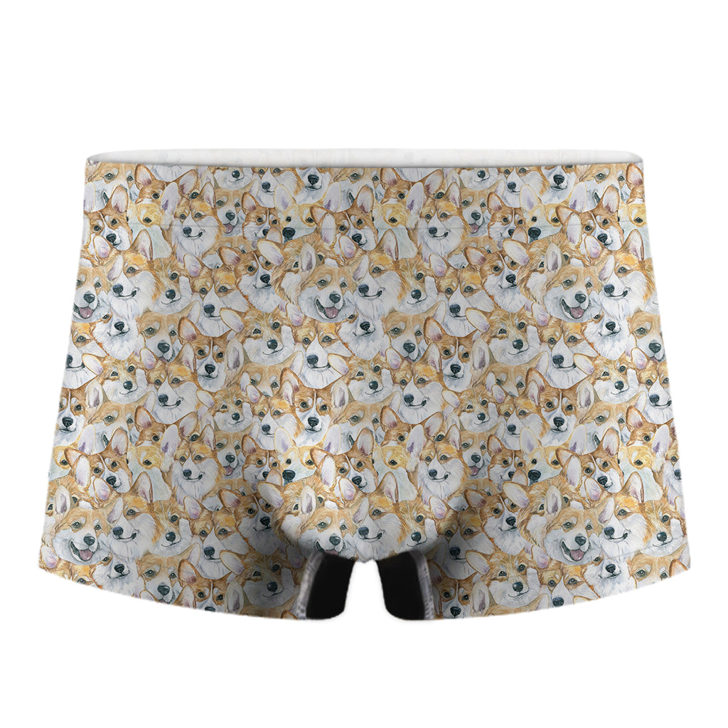 Watercolor Corgi Pattern Print Men's Boxer Briefs