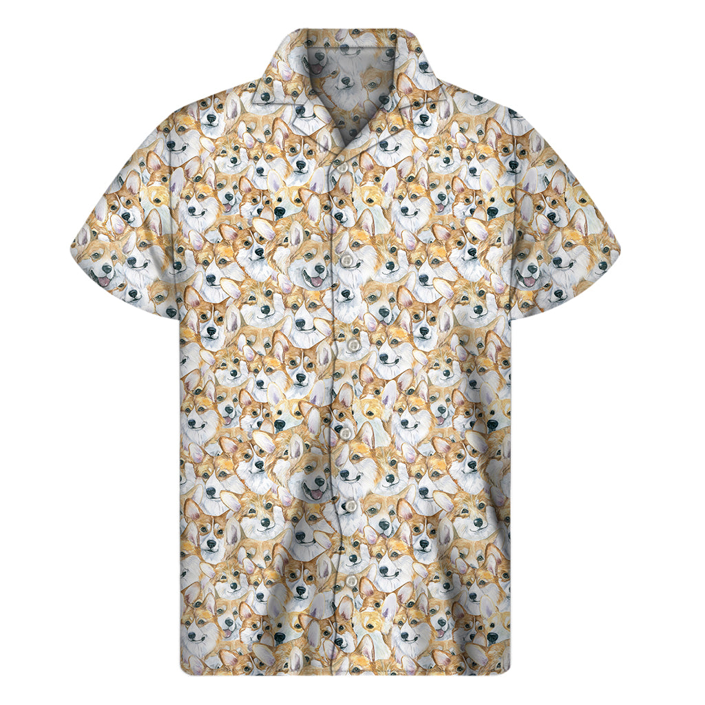 Watercolor Corgi Pattern Print Men's Short Sleeve Shirt