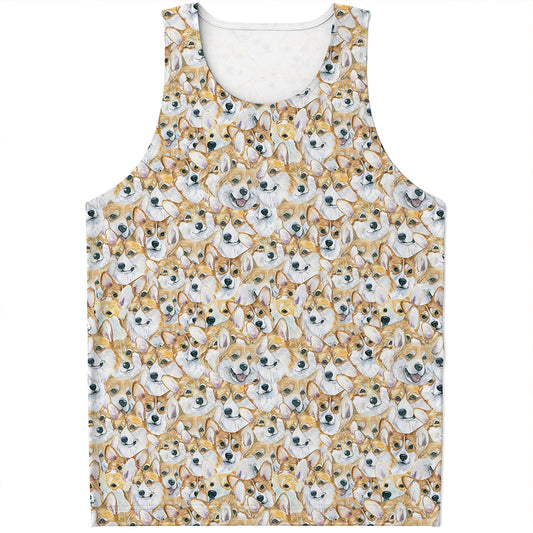 Watercolor Corgi Pattern Print Men's Tank Top