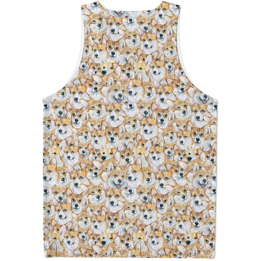 Watercolor Corgi Pattern Print Men's Tank Top