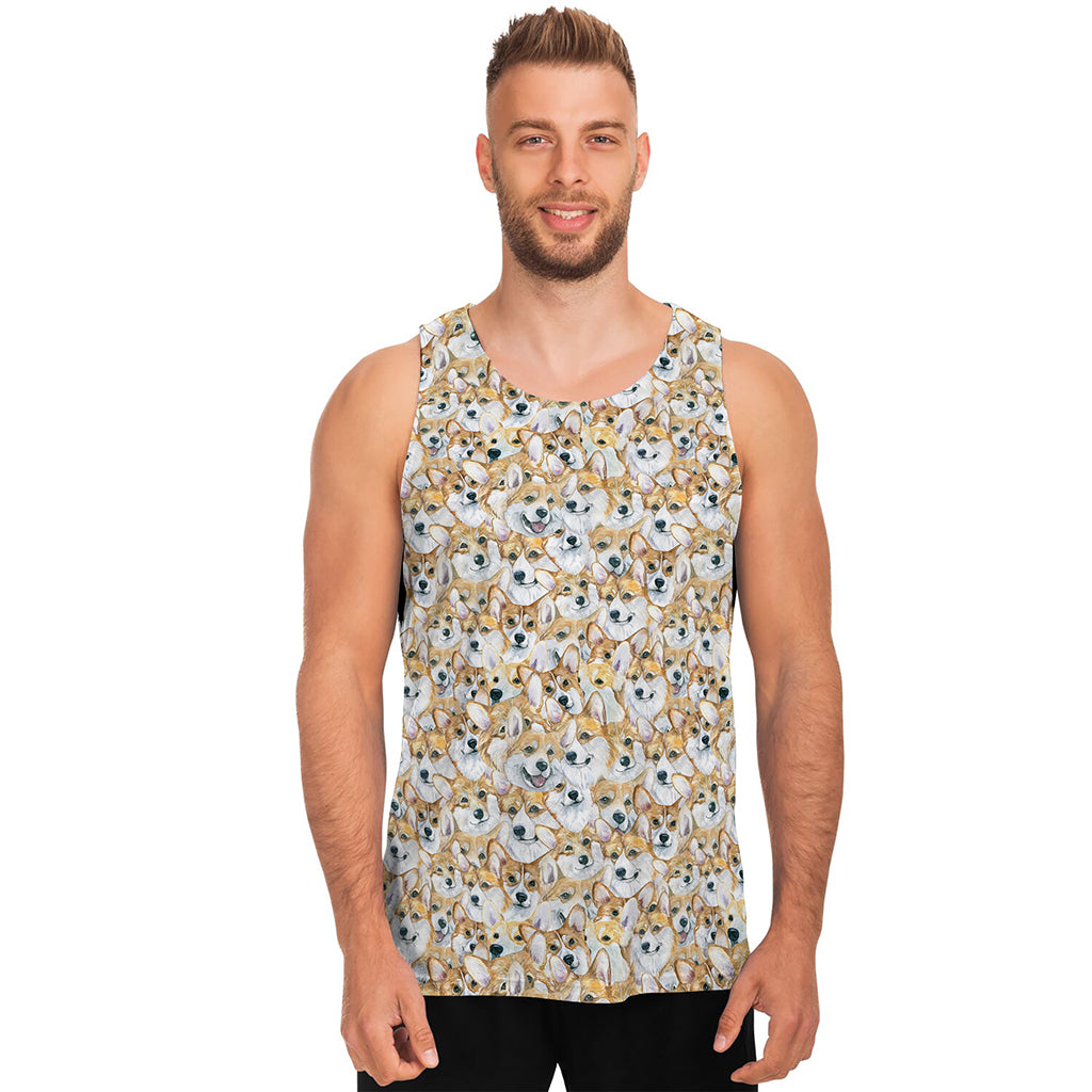 Watercolor Corgi Pattern Print Men's Tank Top