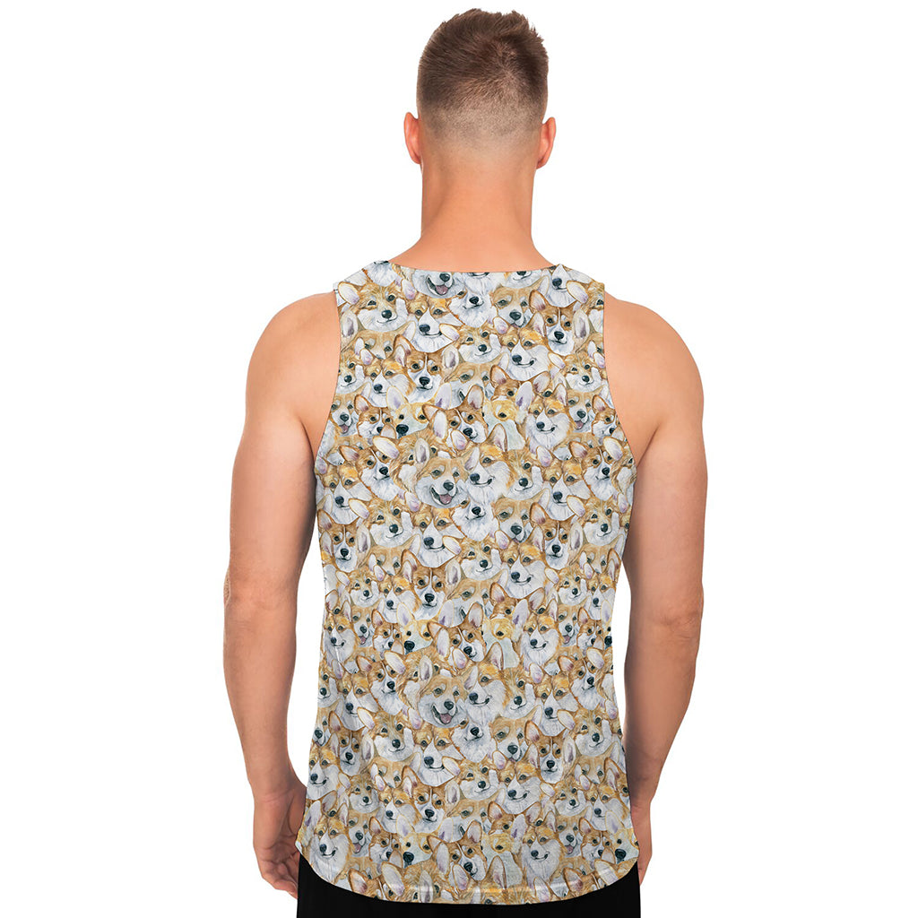 Watercolor Corgi Pattern Print Men's Tank Top