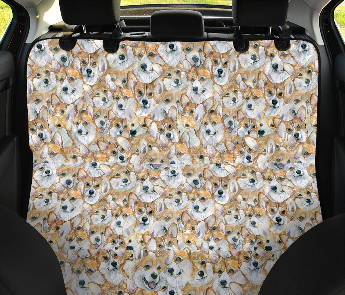 Watercolor Corgi Pattern Print Pet Car Back Seat Cover