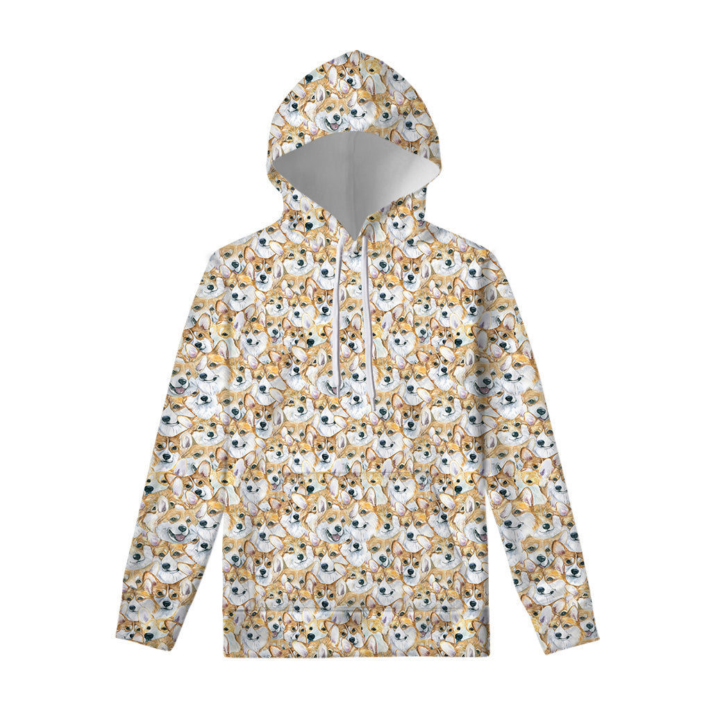 Watercolor Corgi Pattern Print Pullover Hoodie