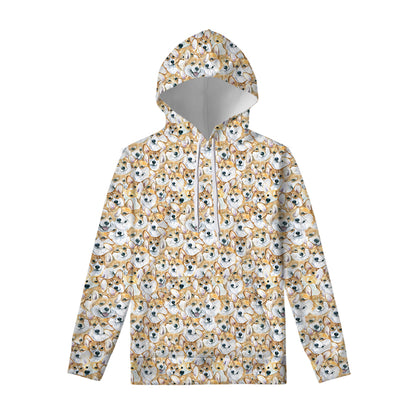 Watercolor Corgi Pattern Print Pullover Hoodie