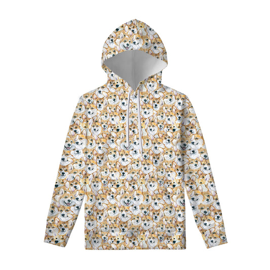 Watercolor Corgi Pattern Print Pullover Hoodie