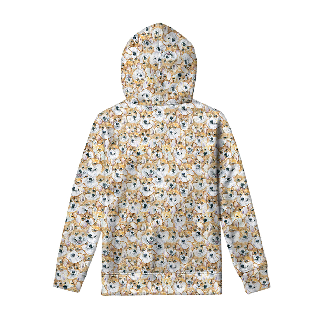 Watercolor Corgi Pattern Print Pullover Hoodie