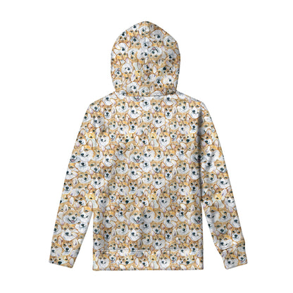 Watercolor Corgi Pattern Print Pullover Hoodie