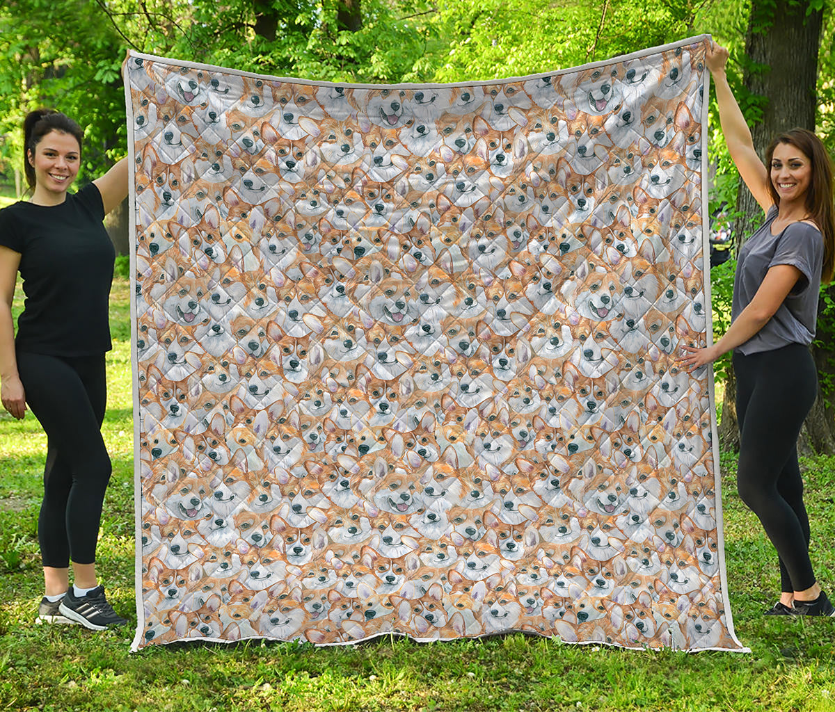 Watercolor Corgi Pattern Print Quilt
