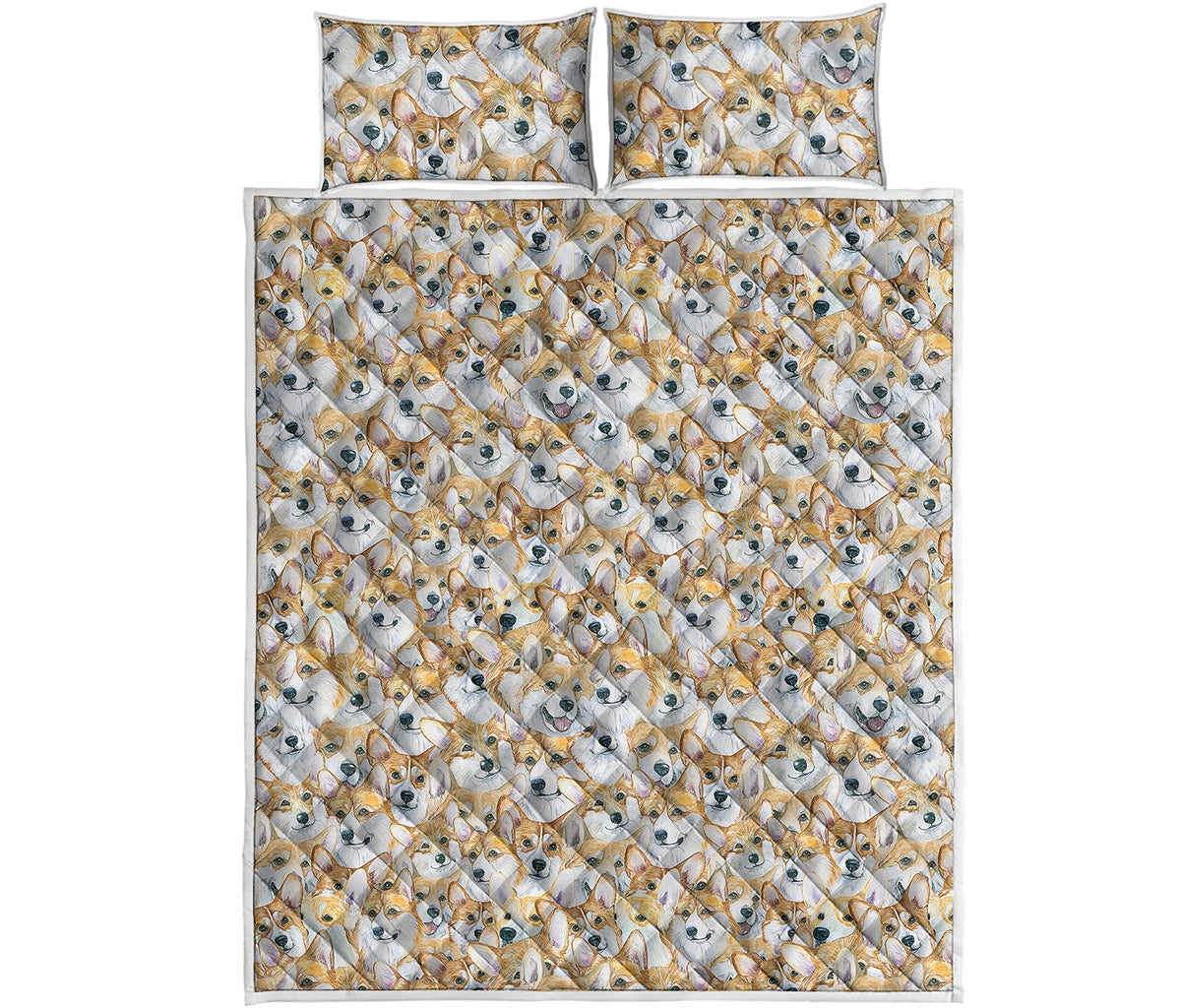 Watercolor Corgi Pattern Print Quilt Bed Set