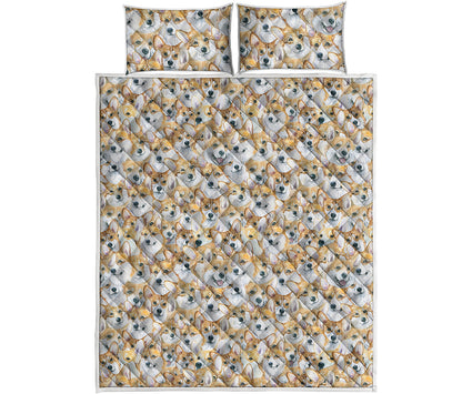 Watercolor Corgi Pattern Print Quilt Bed Set