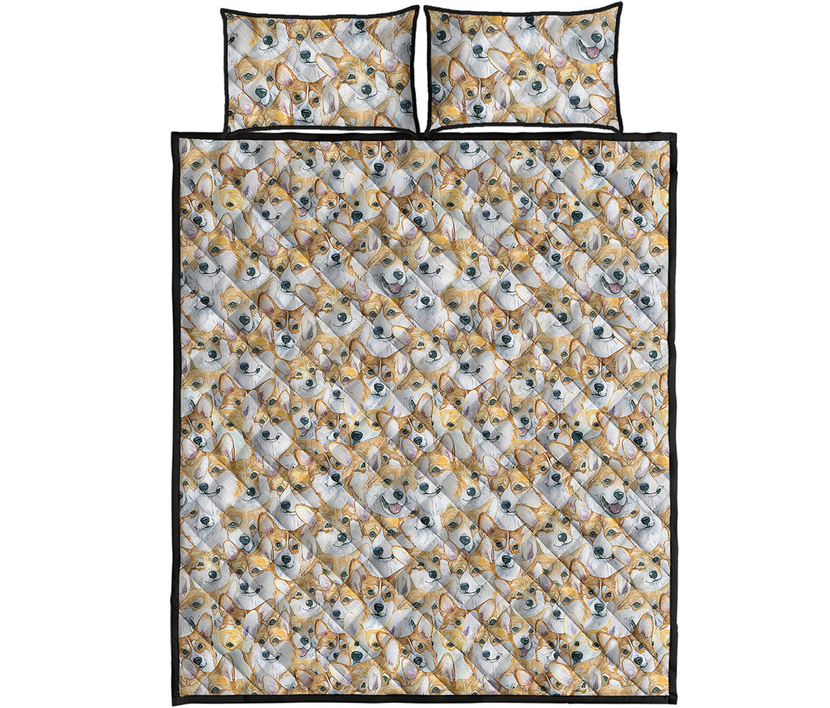 Watercolor Corgi Pattern Print Quilt Bed Set