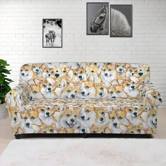 Watercolor Corgi Pattern Print Sofa Cover