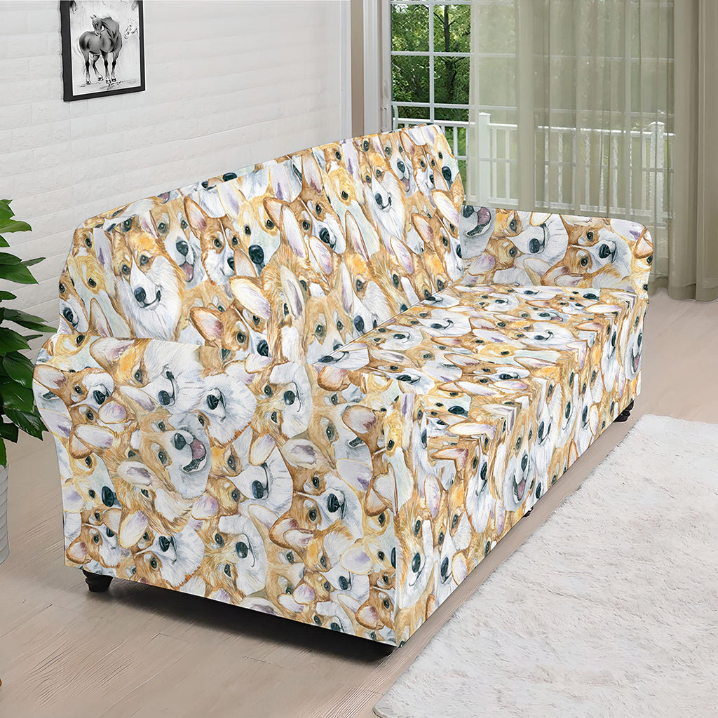 Watercolor Corgi Pattern Print Sofa Cover