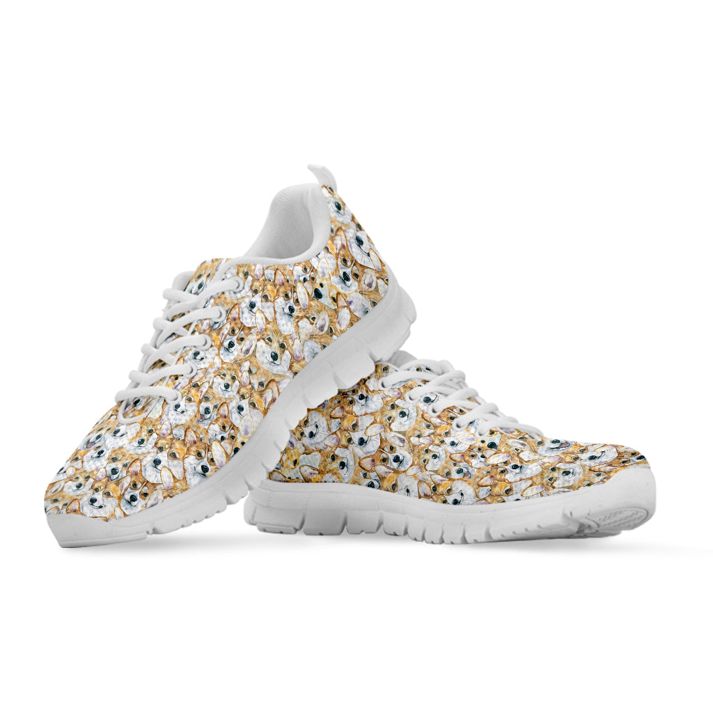 Watercolor Corgi Pattern Print White Sneakers