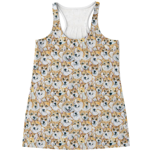 Watercolor Corgi Pattern Print Women's Racerback Tank Top
