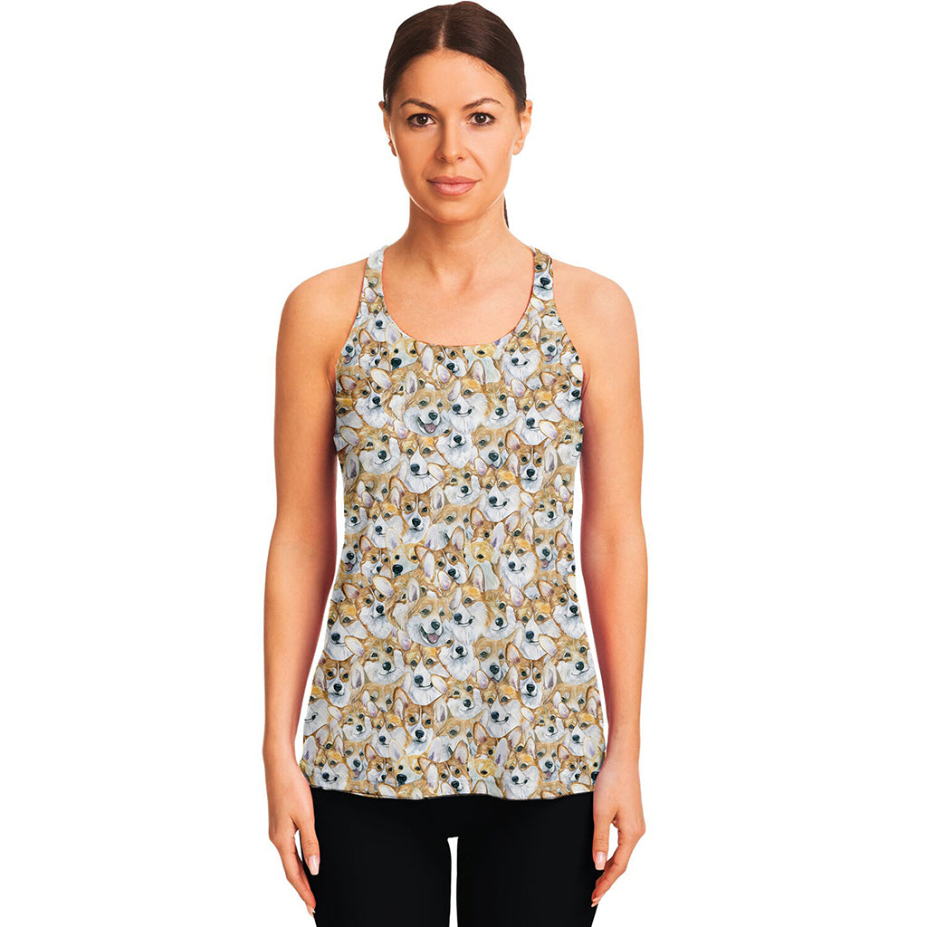 Watercolor Corgi Pattern Print Women's Racerback Tank Top