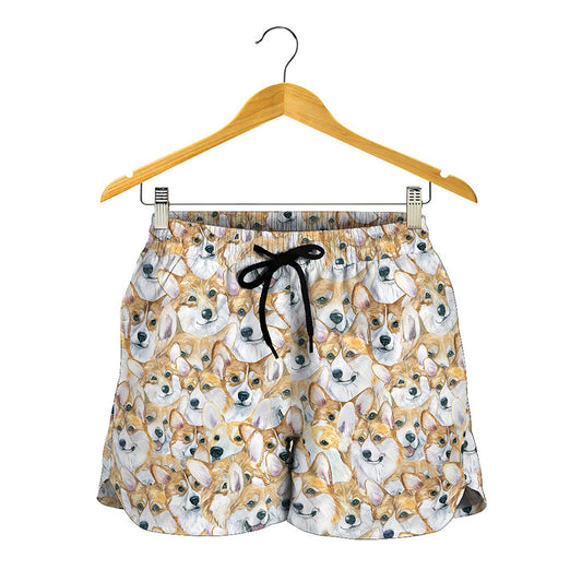Watercolor Corgi Pattern Print Women's Shorts