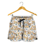 Watercolor Corgi Pattern Print Women's Shorts