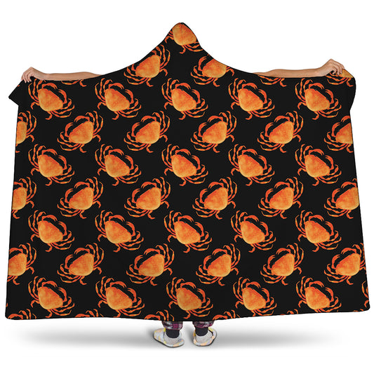 Watercolor Crab Pattern Print Hooded Blanket