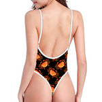 Watercolor Crab Pattern Print One Piece High Cut Swimsuit