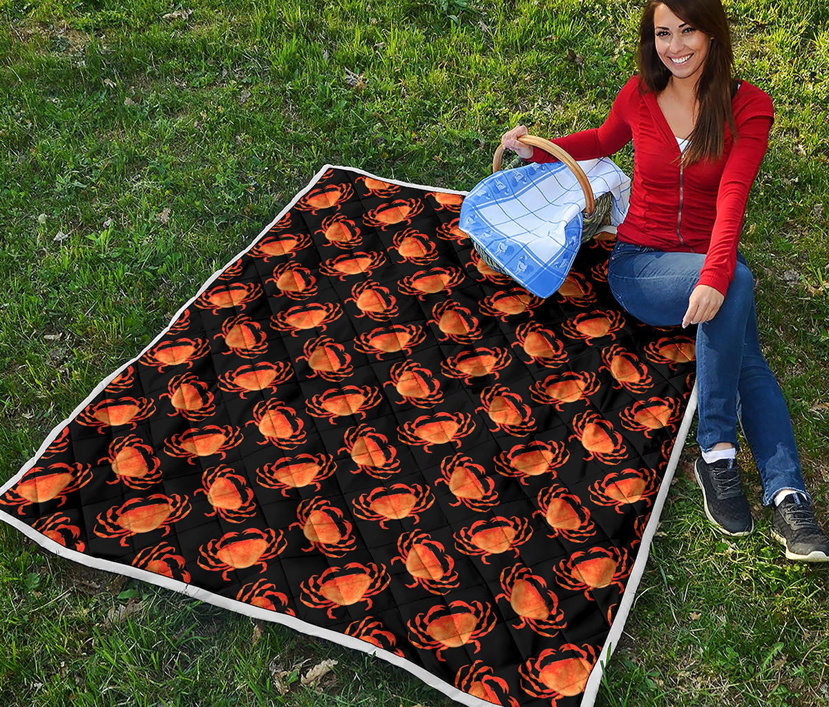 Watercolor Crab Pattern Print Quilt