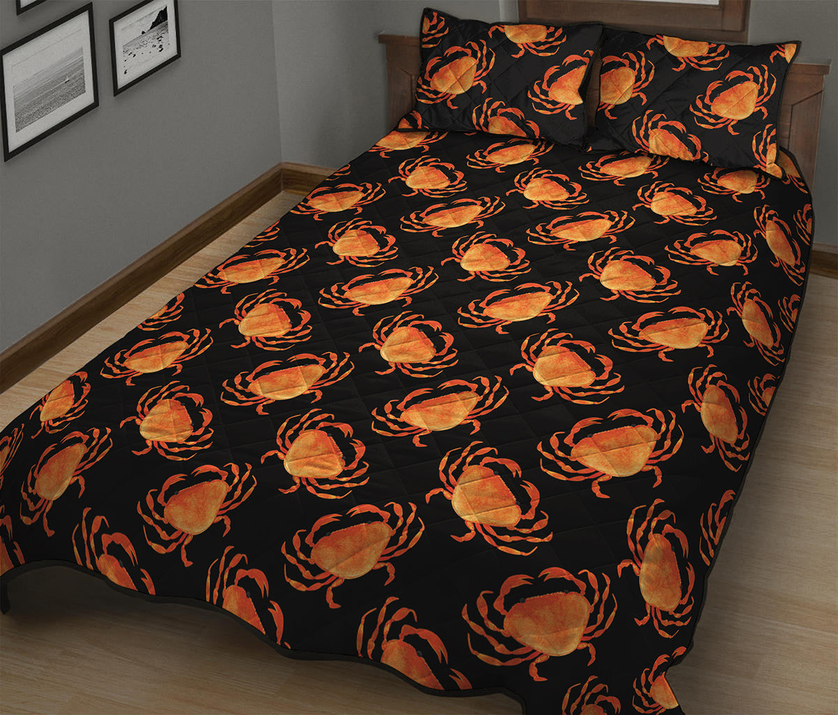 Watercolor Crab Pattern Print Quilt Bed Set