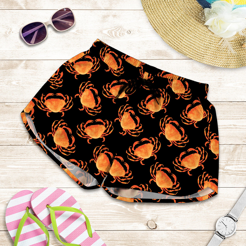 Watercolor Crab Pattern Print Women's Shorts