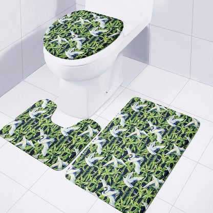 Watercolor Crane Bird Pattern Print 3 Piece Bath Mat Set
