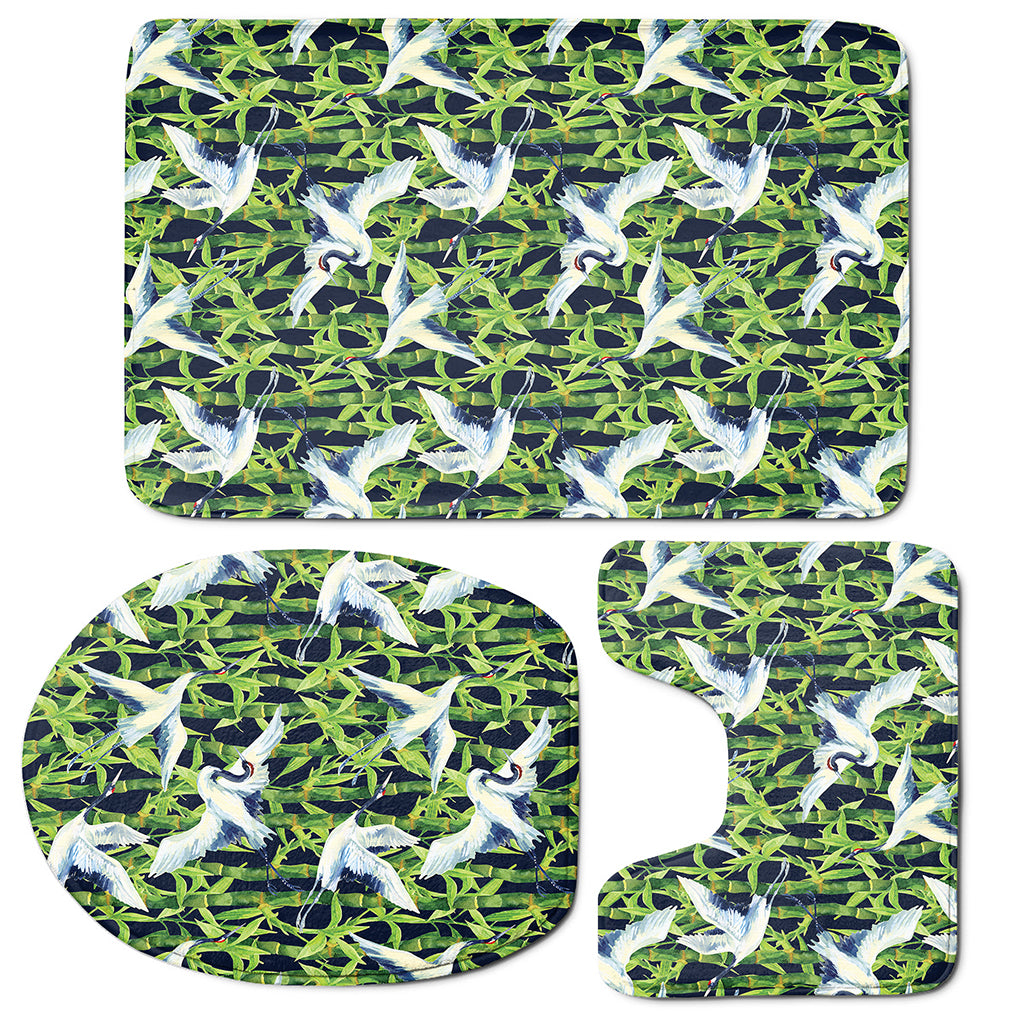 Watercolor Crane Bird Pattern Print 3 Piece Bath Mat Set