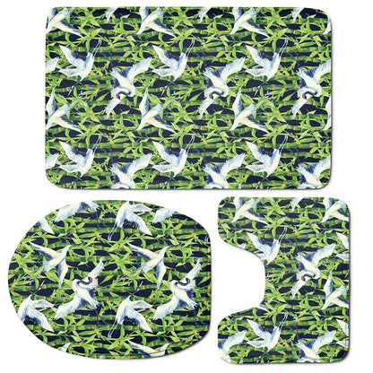 Watercolor Crane Bird Pattern Print 3 Piece Bath Mat Set