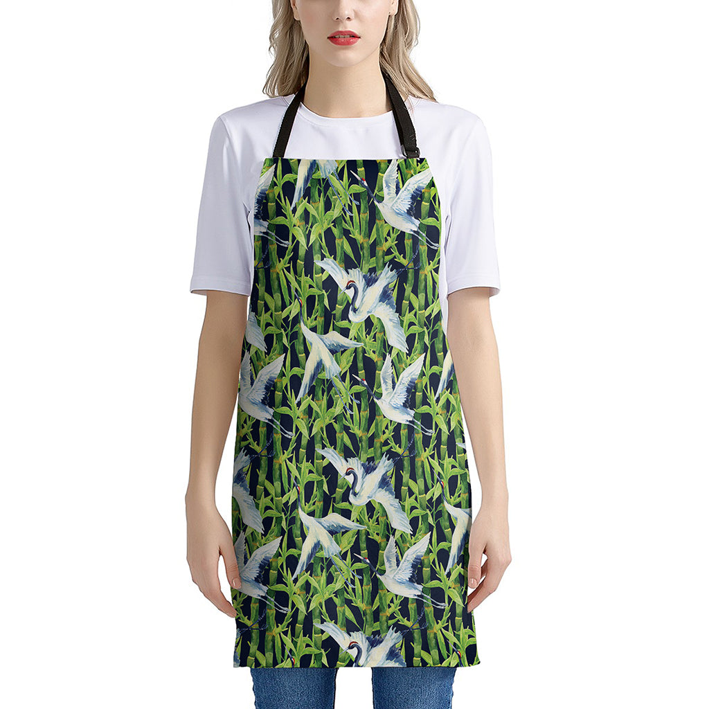Watercolor Crane Bird Pattern Print Apron
