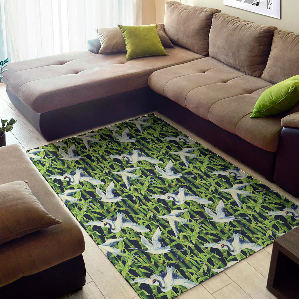 Watercolor Crane Bird Pattern Print Area Rug